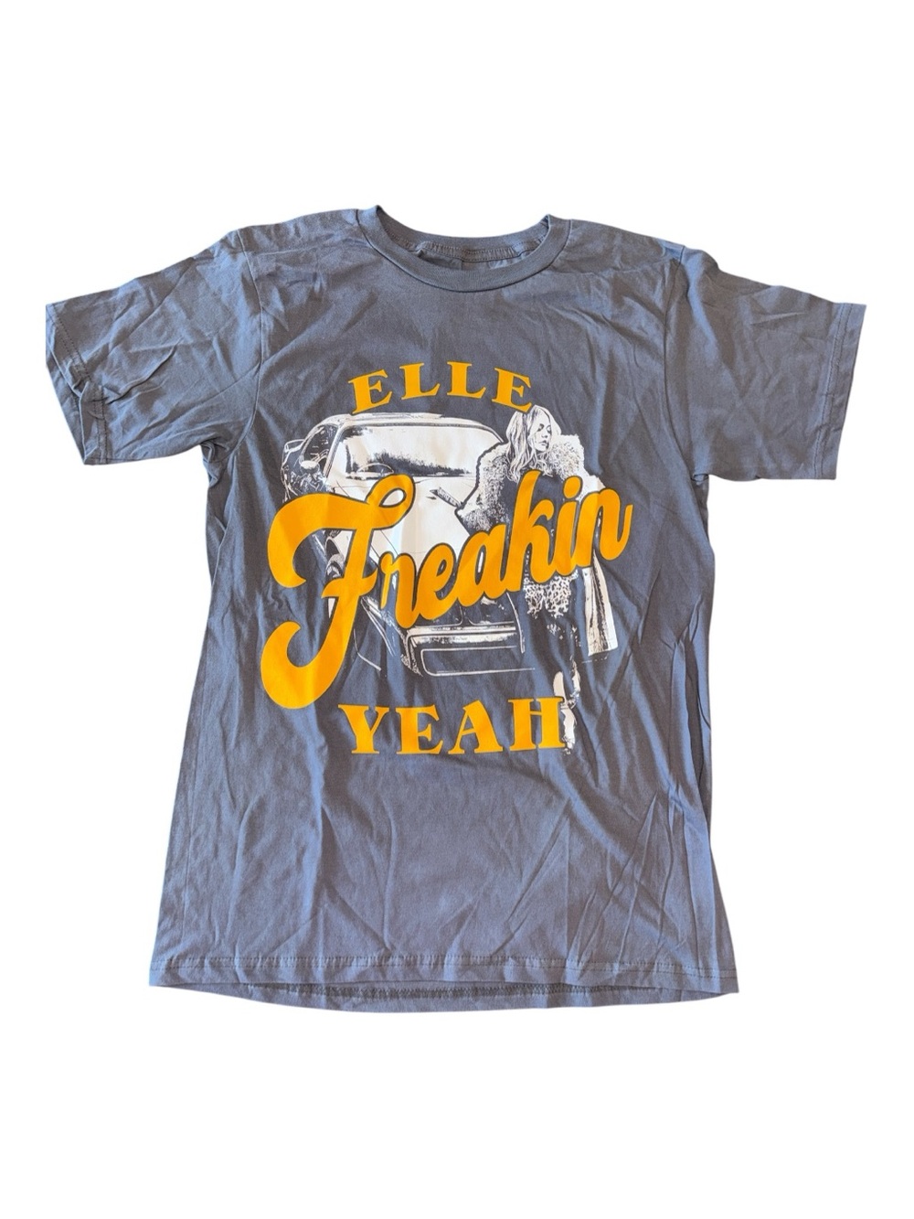 Elle Gray Tee with Bold Yellow 'Freakin Yeah' Graphic
